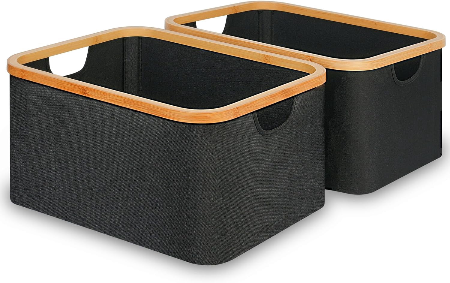 Storage Baskets for Organizing, Fabric Storage Bins with Bamboo Handles, Collapsible Storage Baskets for Shelves and Closet (Black, 16.2'' x 13'' x 9.1'')