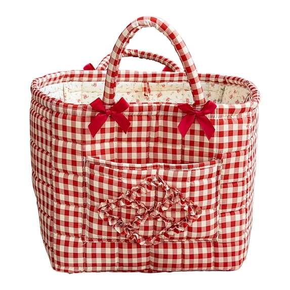 Storage Baskets for Organizing French Quilted Market Basket Bow Decor Handheld Basket Perfect for Toys Cosmetic Books Towels and Clothes Durable Gift Basket Bins Toy Storage