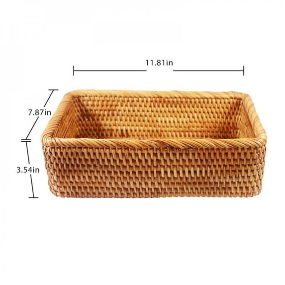 Storage Baskets for Organizing Storage Cubes Storage BinsHand-Woven Rectangular Rattan Wicker Storage Baskets Fruit Food Breakfast Display Box Handicrafts Home Bathroom Organization