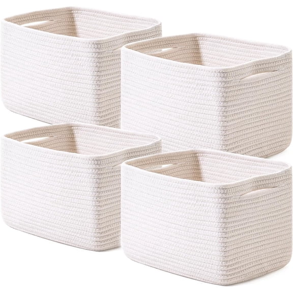 Storage Baskets for Organizing, Woven Basket for Storage, Storage Baskets Bin for Shelves, Cotton Rope Basket with Handles, 12.5"Lx9.1"Wx7.9"H, (4 Packs) Off White