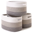 thumbnail image 1 of Storage Baskets for Shelves, Decorative Storage Cube Bins,Woven Basket for Toys, Book and Towels, Soft Cotton Rope Rectangle Woven Basket for Storage (Gradient brown 3PCS), 1 of 7