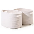 thumbnail image 1 of Storage Baskets for Shelves, Decorative Storage Cube Bins,Woven Basket for Toys, Book and Towels, Soft Cotton Rope Rectangle Woven Basket for Storage (White 2PCS), 1 of 7