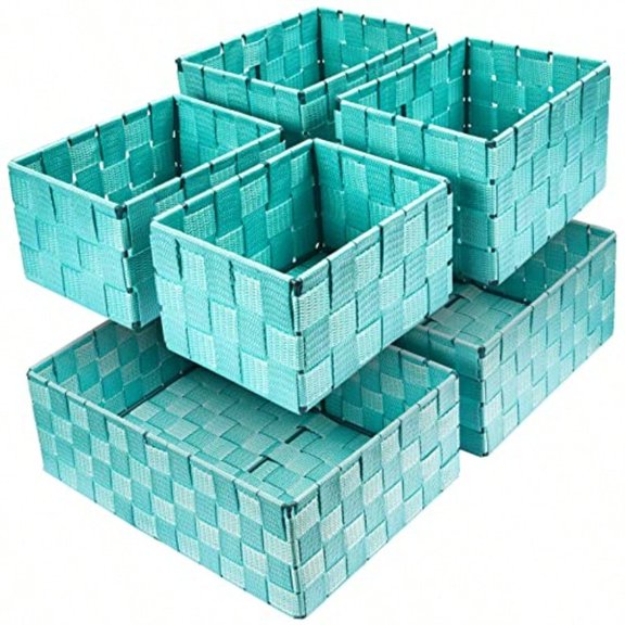 Storage Baskets Storage Bins Cube Basket Container Baskets Storage Boxes Organizers for Clothes/Shelves/ Closet Set of 6 Aqua