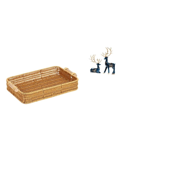 Storage Baskets Woven Kitchen Basket Elk Deer Statue Decorative Resin Material Ideal for Home Living Room Office Display