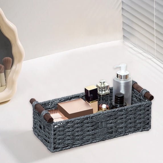 Storage Baskets for Organizing Woven Baskets Wooden Handles Stackable Design Natural Textured Surface Closet Shelf Home Organization