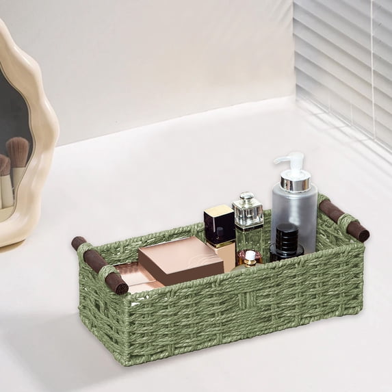 Storage Baskets for Organizing Woven Baskets Wooden Handles Stackable Design Natural Textured Surface Closet Shelf Home Organization