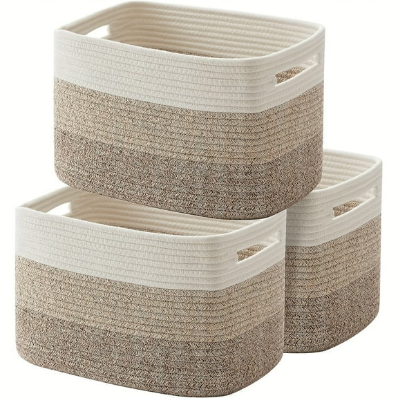 Storage Baskets for Organizing, Woven Baskets for Shelves, Rectangle Decorative Organizer for Storage Clothes, Toy, Books, Towels Nursery Bins 3 Pack
