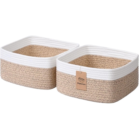 Storage Baskets for Shelves, 2 Pack Shallow Basket