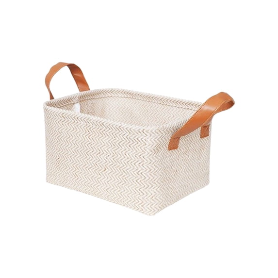 Storage Baskets for Shelves, Fabric Storage Bins for Clothes, Closet Organizers with Handles(S, Beige)