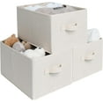thumbnail image 1 of Storage Baskets for Shelves, Foldable Fabric Closet Storage Bins with Handles, Fabric Storage Bins Clothes Organizer, Beige Stripes, 3-Pack, Medium, 1 of 8