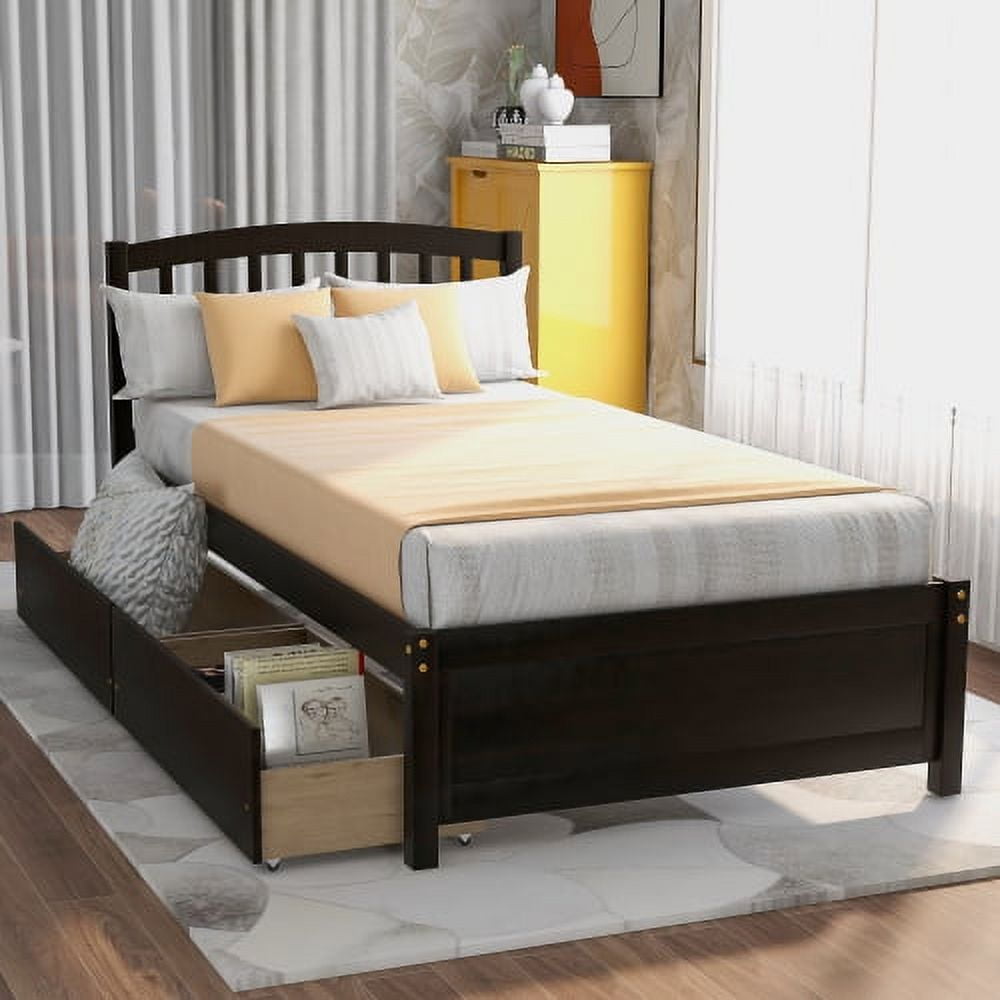 Storage Bed Frame, Queen Size Platform Bed Frame with 2 Storage Drawers