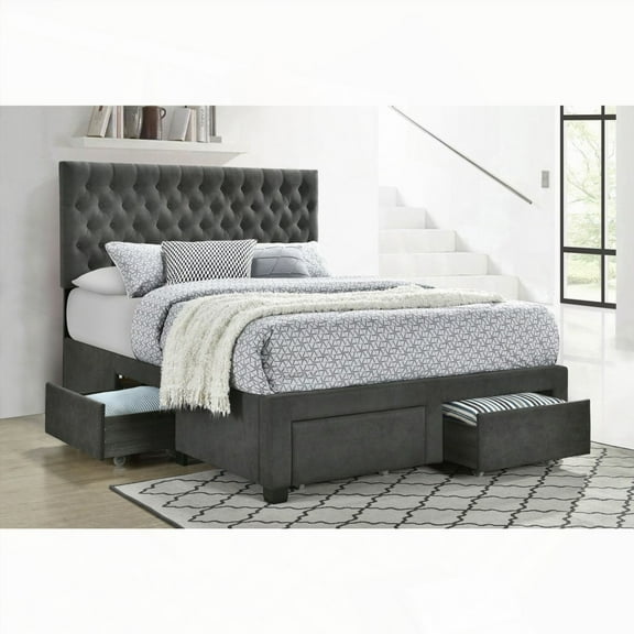 Storage Bed with Soft Charcoal Fabric & 4 Drawers | Newport Grey