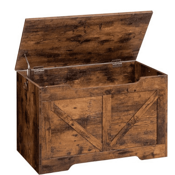 Storage Bench, 29.5 Retro den Storage Chest with U-Shape Cut-Out Pull, Safety Hinge, Supports 220 lb an Easy Assembly for Toy Box Organizer (Rustic Brown)