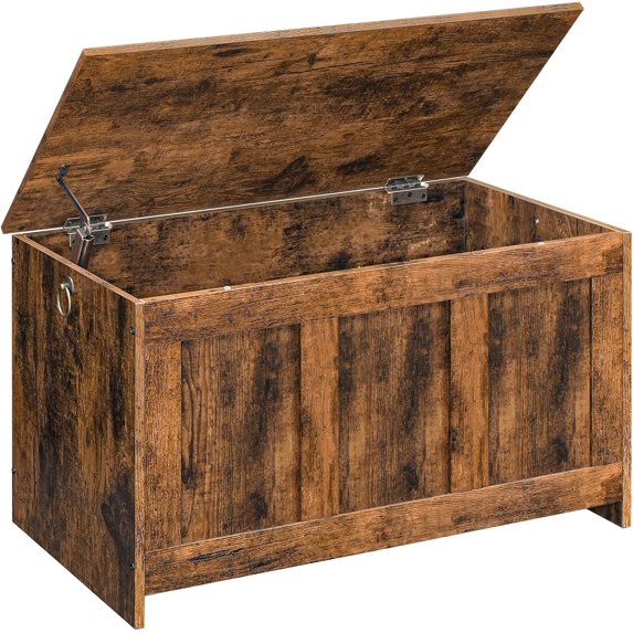 Storage Bench, 29.5" Retro Wooden Storage Chest, Wooden Storage Trunk, Toy Chest with Lift Top, Multifunctional Entryway Organizer, for Entryway, Living Room, Rustic Brown FG751CW01