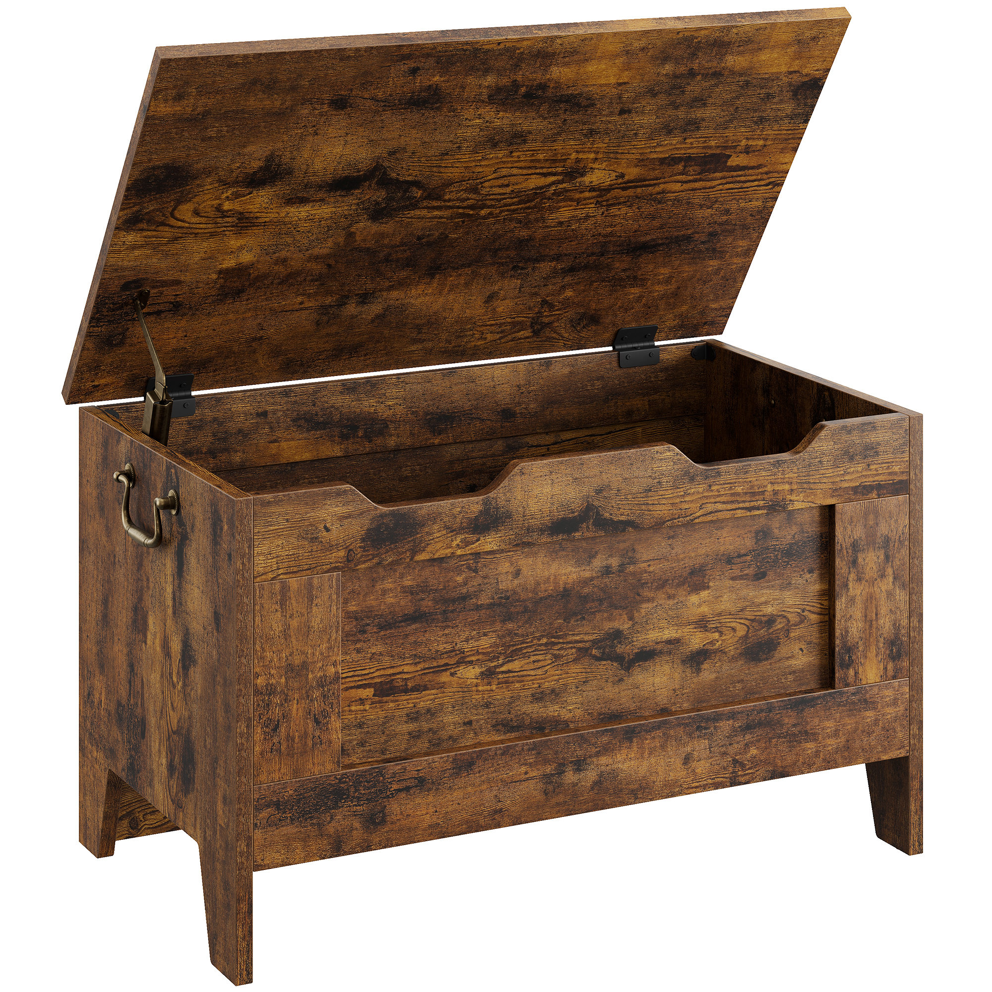 Storage Bench, 30 Inch Entryway Wood Storage Bench With Safety Hinges and Side Handles, Can