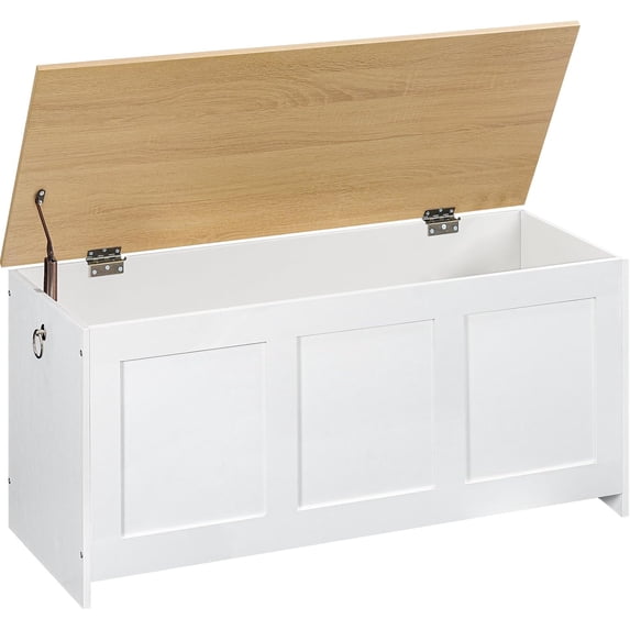 Storage Bench, 39.3" Retro Wooden Storage Chest, Wooden Storage Trunk, Toy Chest with Lift Top, Multifunctional Entryway Organizer, for Entryway, Living Room, White and Natural WN141CW01