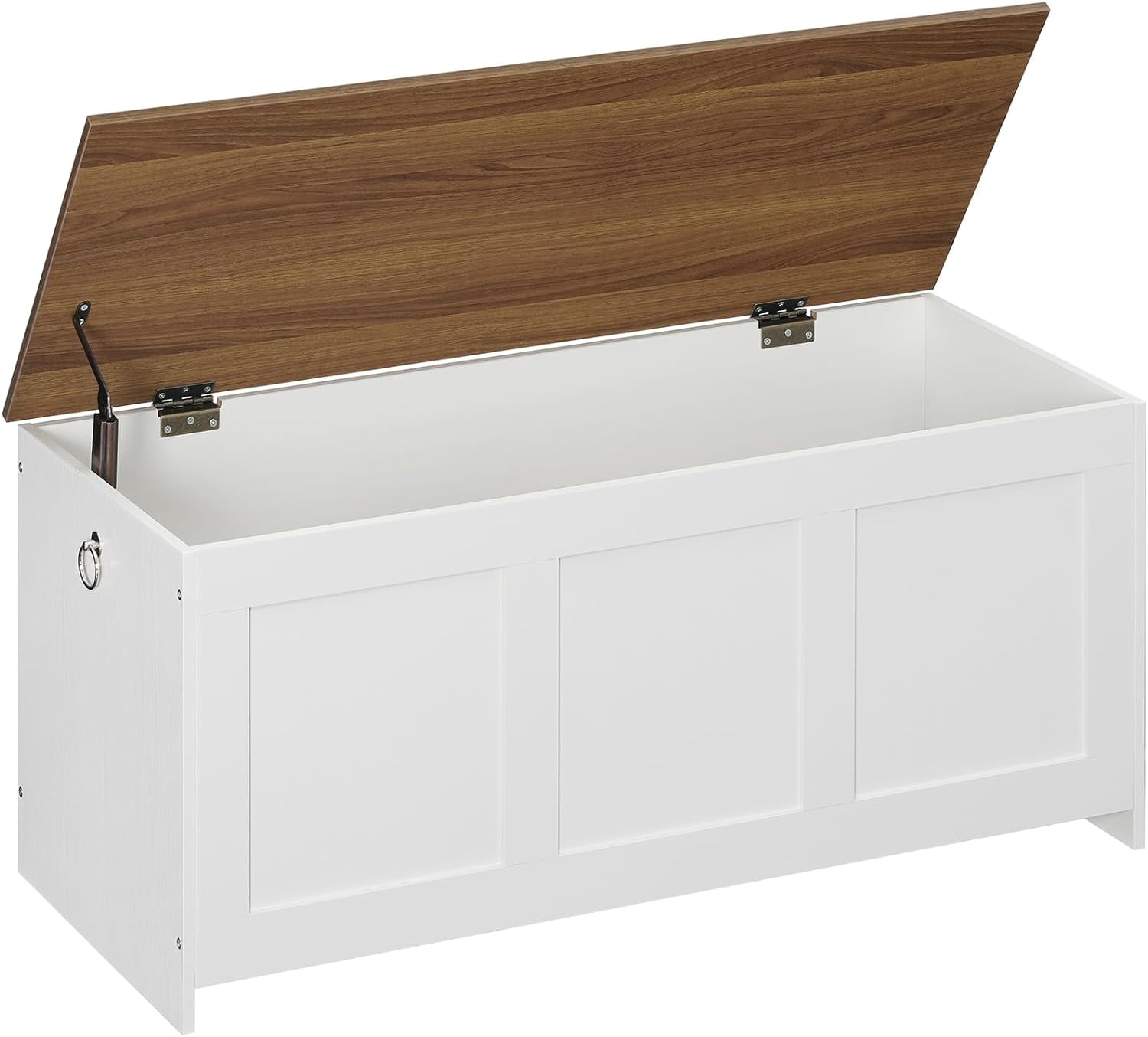 Storage Bench, 39.3" Retro Wooden Storage Chest, Wooden Storage Trunk, Toy Chest with Lift Top, Multifunctional Entryway Organizer, for Entryway, Living Room, White and Walnut WH141CW01