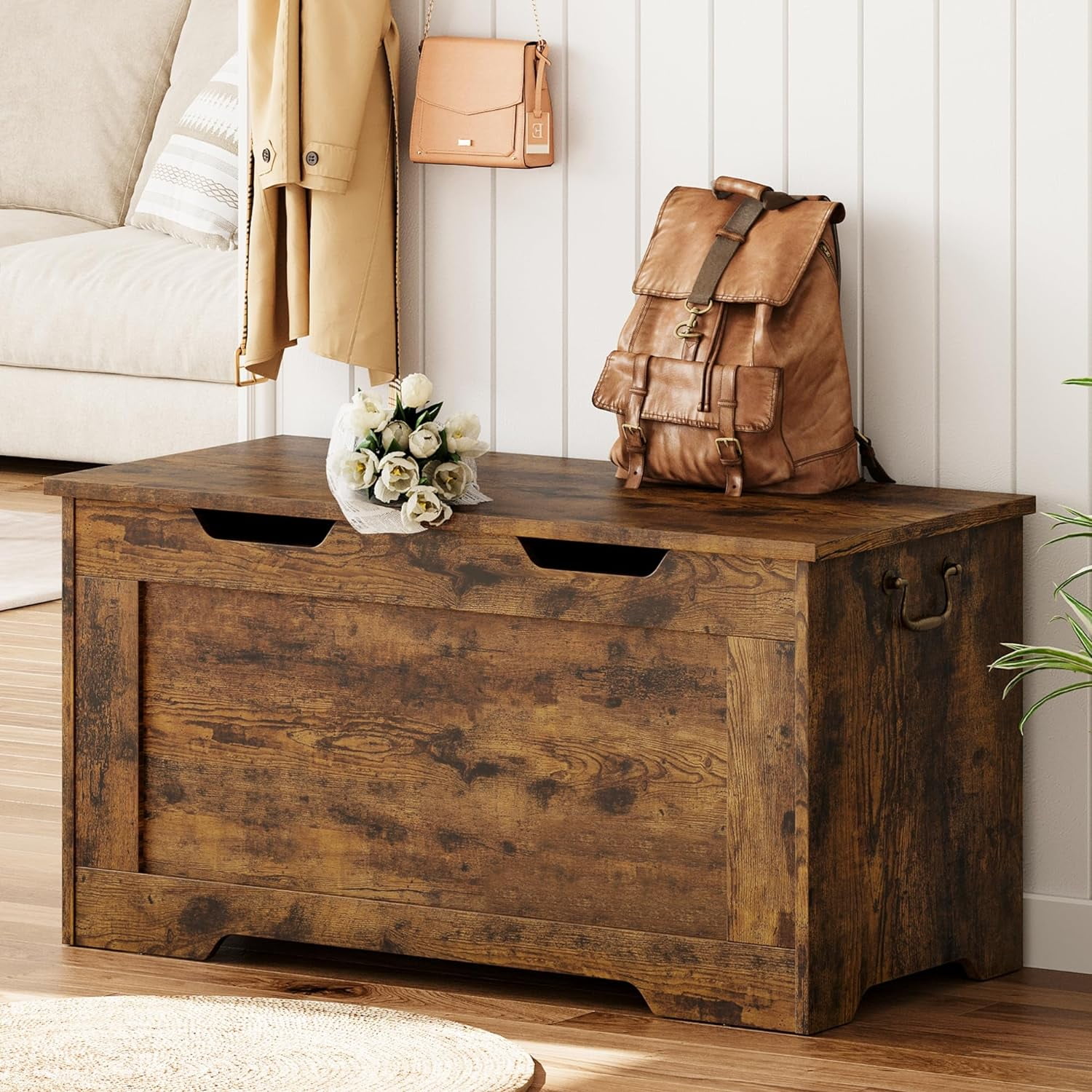 Storage Bench,39.37" Large Storage Chest, Retro Entryway Bench with