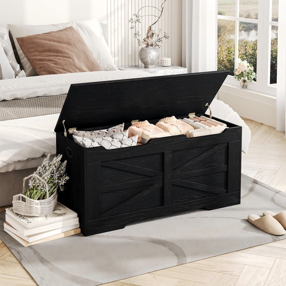 Storage Bench, 39.4" Modern Storage Chest with Safety Hinge, Supports 330 lb and Easy Assembly, 50 Gal Toy Trunk for Entryway, Bedroom, Living Room, Black