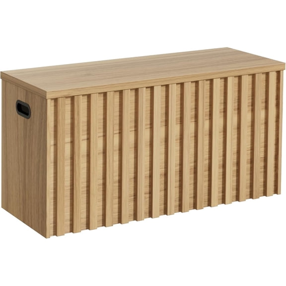 Storage Bench,39.4" Wood Box, Storage Trunk with 2 Safety Hinges, Ottoman Storage Chest, Fluted Storage Bench for Bedroom, Entryway, Living Room(Natural Wood)