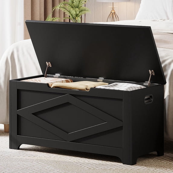 Storage Bench, 39.4” Wooden Storage Chest with Safety Hinge, Wooden Storage Trunk, Toy Chest with Lift Top, Multifunctional Entryway Organizer for Entryway, Living Room