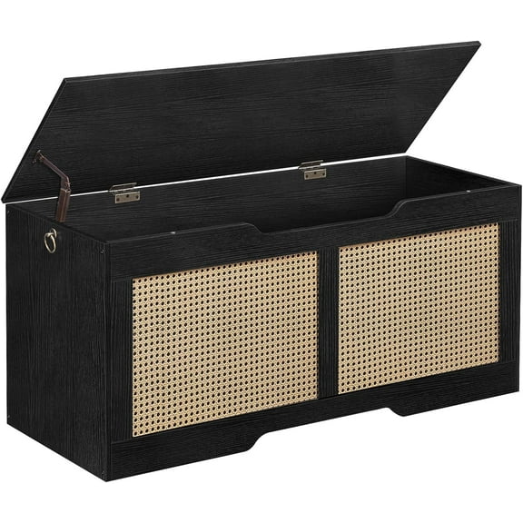 Storage Bench  43.3" Toy Box  Rattan-Like Storage Chest  Sturdy Entryway Bench Supports 220 lb  Toy Chest   Hinge  U-Shaped Opening  Easy Assembly  Natural NL22CW01