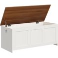thumbnail image 1 of Storage Bench, 47.2" Retro Wooden Storage Chest, Wooden Storage Trunk, Toy Chest with Lift Top, Multifunctional Entryway Organizer, for Entryway, Living Room, White and Walnut WH412CW01, 1 of 17
