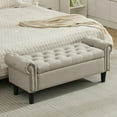 thumbnail image 1 of Storage Bench, 50" Queen End of Bed Bench, Linen Tufted Button Upholstered Bedroom Bench, Storage Ottoman with Rolled Arms, Window Bench with Storage, for Living Room, Entryway Light Brown, 1 of 6