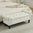 thumbnail image 1 of Storage Bench, 50" Queen End of Bed Bench, Velvet Tufted Button Upholstered Bedroom Bench, Storage Ottoman with Rolled Arms, Window Bench with Storage, for Living Room, Entryway Beige, 1 of 12