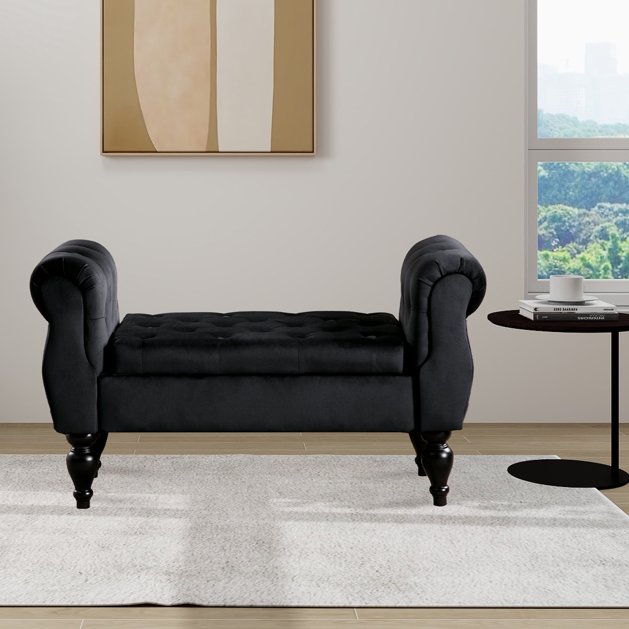 Bench Arm Storage Bench with Arms End of Bed Bench,Velvet Entryway Bench with ...