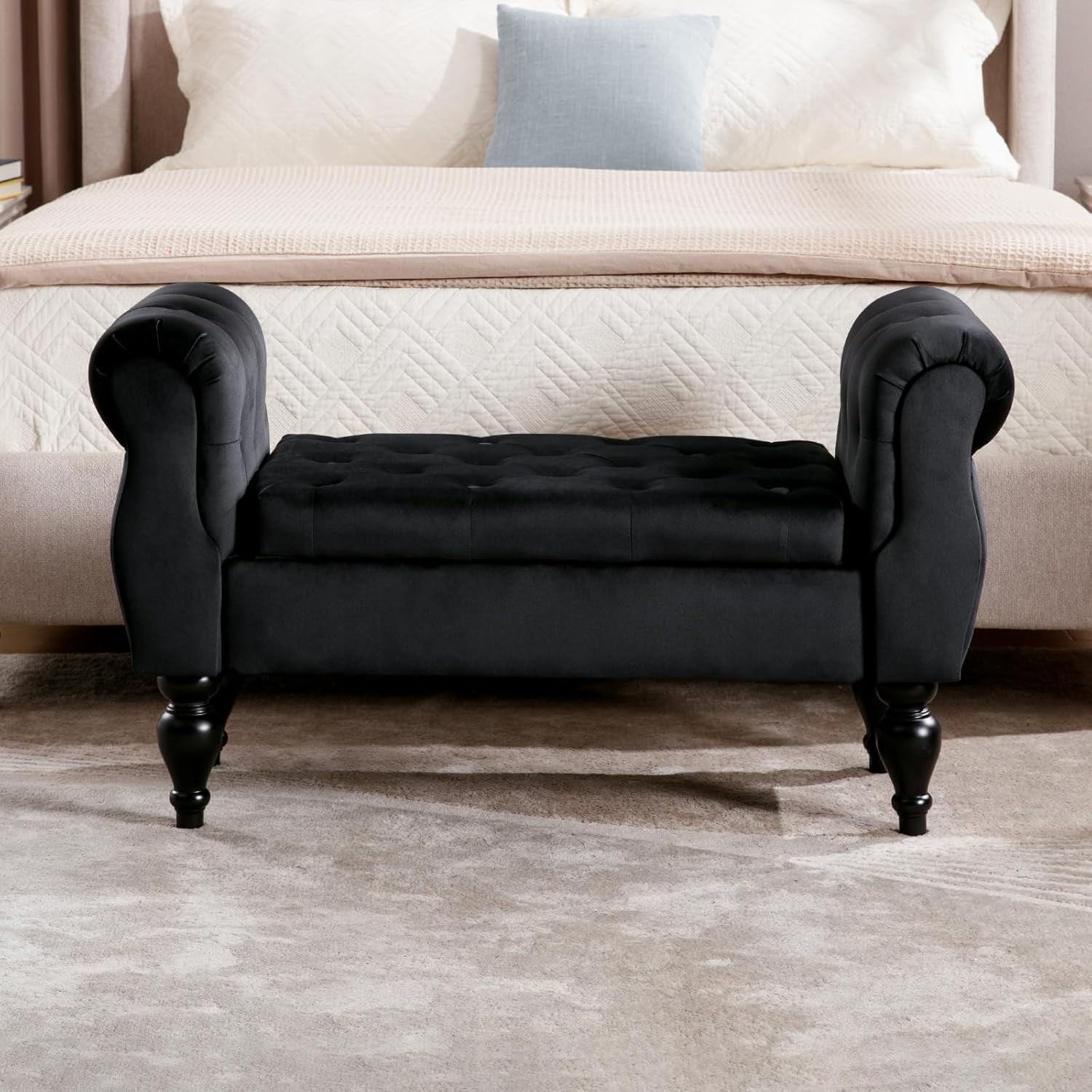 Storage Bench with Arms End of Bed Bench,Velvet Entryway Bench with Storage, Button Tufted ...