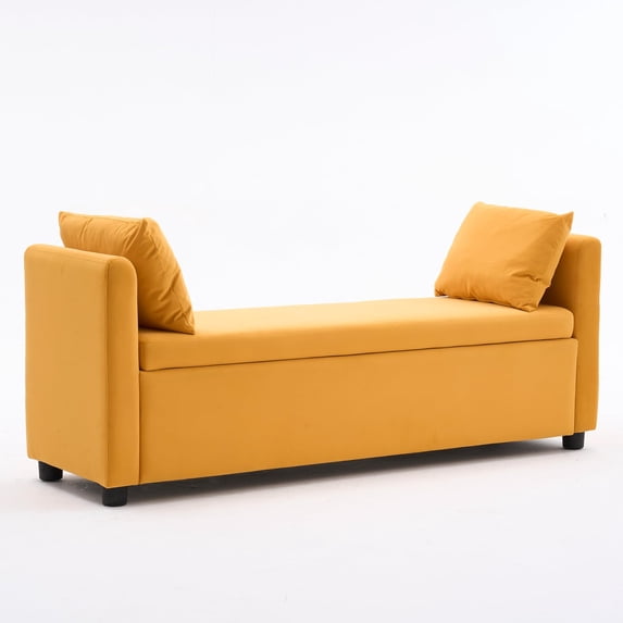 Storage Bench for Bedroom, 55" End of Bed Bench for King Size Bed, Modern Upholstered Long Ottoman Bench with Arms and 2 Pillows for Living Room/Entryway