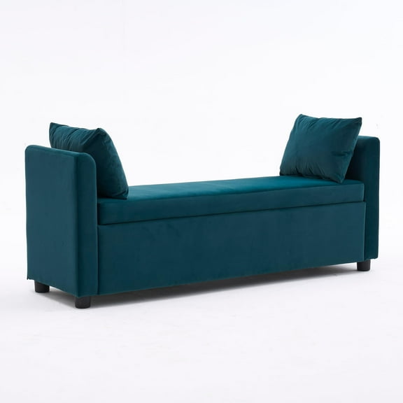 Storage Bench for Bedroom, 55" End of Bed Bench for King Size Bed, Modern Upholstered Long Ottoman Bench with Arms and 2 Pillows for Living Room/Entryway