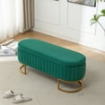 thumbnail image 1 of Storage Bench Bedroom Bench, Velvet Oval Upholstered End of Bed Bench with Golden Metal Legs, 46” Modern Storage Ottoman Bench for Bedroom, Living Room, Entryway, Window, Ivory, 1 of 6