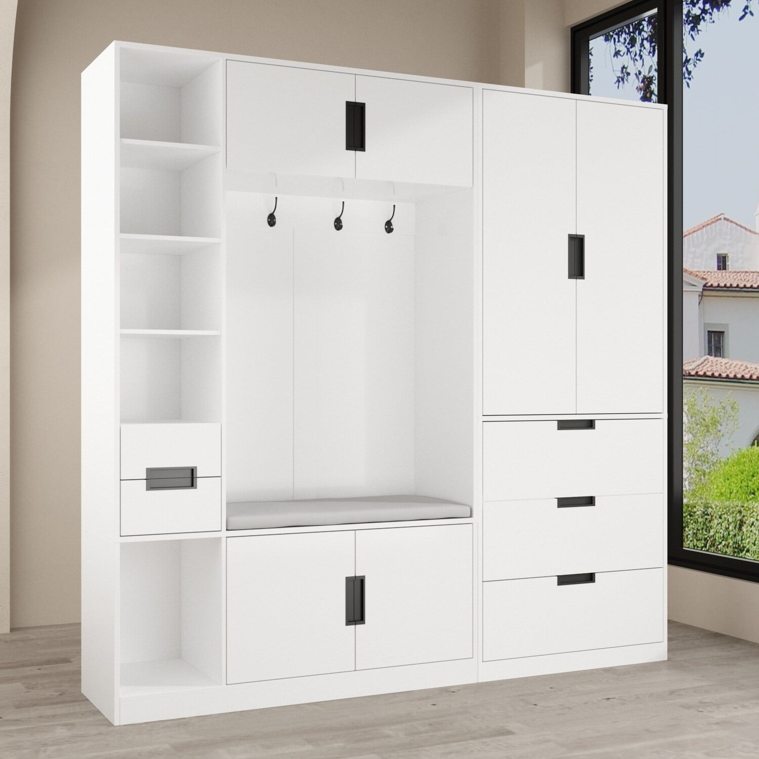 Storage Bench Coat Rack Bedroom Armoires Wardrobe large Combo