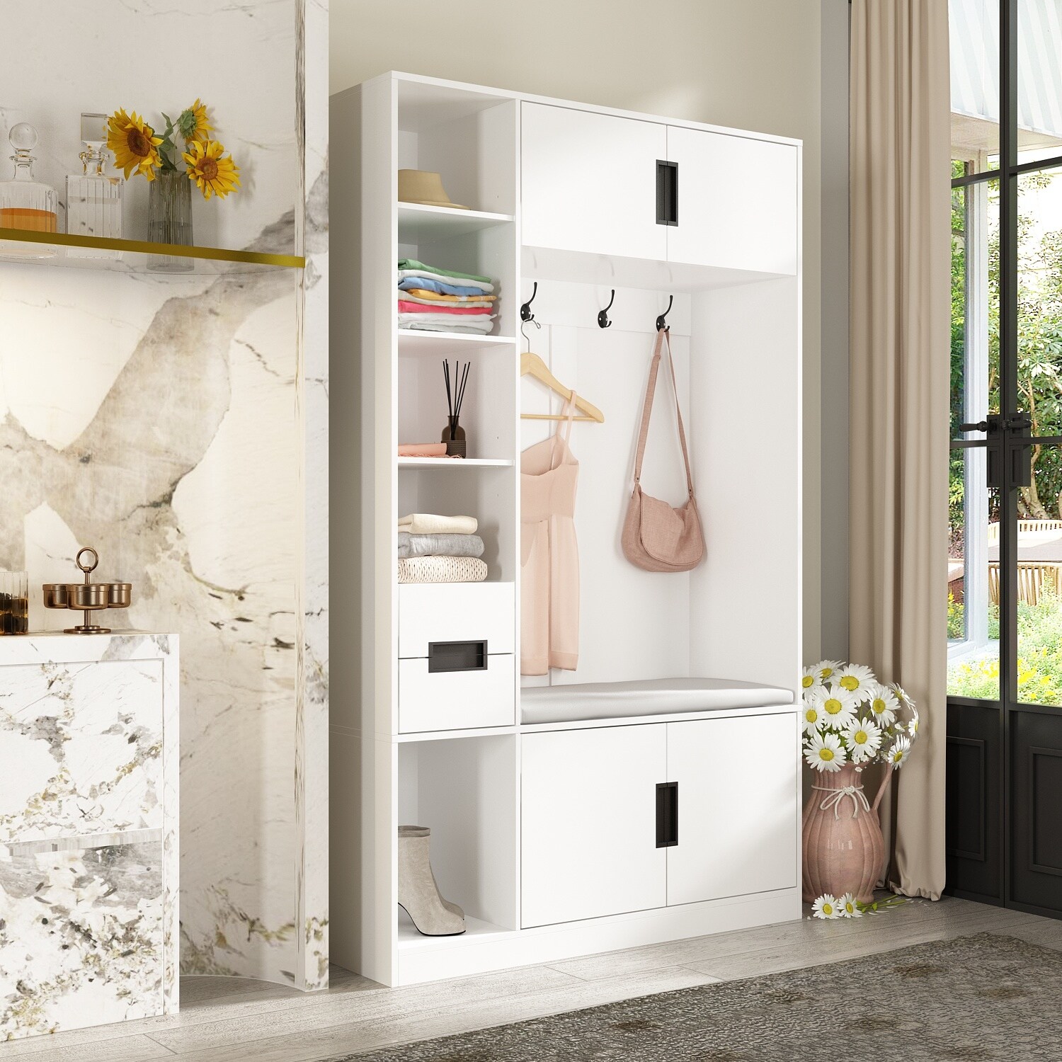 Storage Bench Coat Rack Bedroom Armoires Wardrobe large Combo