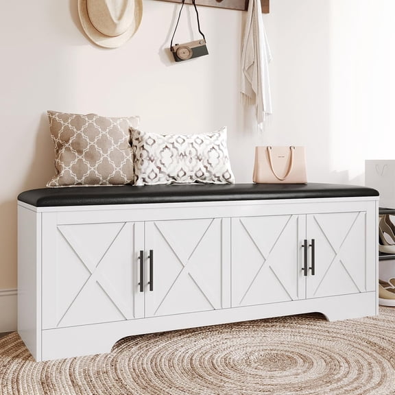 Storage Bench with Cushion, 47.2" End of Bed Storage Bench with Lift Top, Window Bench Seat with Storage for Bedroom, Mudroom, Entryway, Living Room & Hallway, White