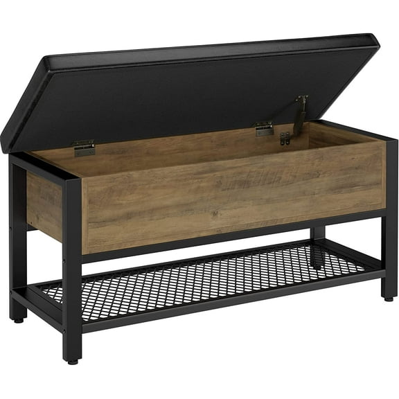Storage Bench, Entryway Shoe Bench with Flip-Open Storage Box, End of Bed Ottoman Bench with Storage Shelf and Padded Seat for Bedroom, Hallway, Rustic Brown