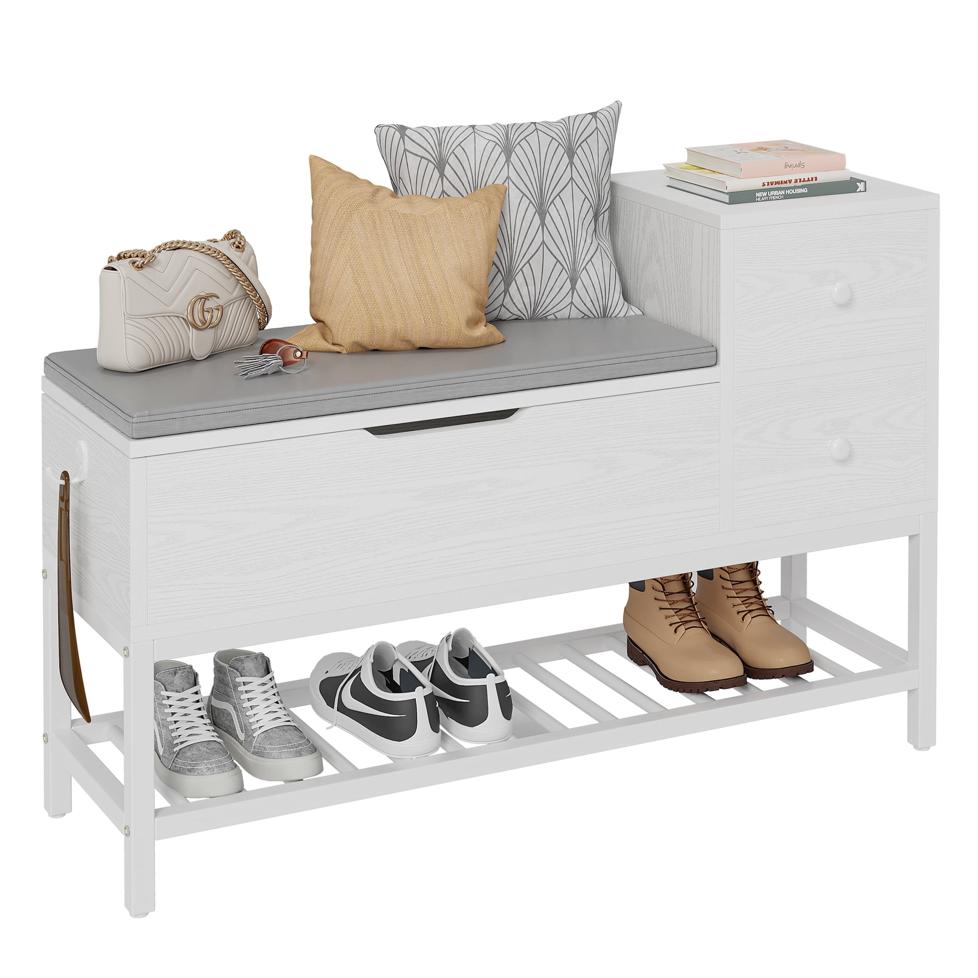 Storage Bench, Flip Top Storage Space, and 2 Drawers with Removable