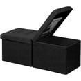 thumbnail image 1 of Storage Bench Folding Ottoman Foot Rest Stool, 34 inch Black Linen Footstool, Short Ottoman Bench, Foot Rest Store as Books, and Blanket Storage or Others, 1 of 6