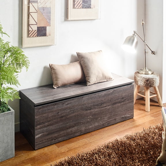 Storage Bench In Gray Rustic Theme - Extra Storage, Water & Heat , Stain Scratch E0 Board, 2x Thicker Modern Seat With And Surface Space