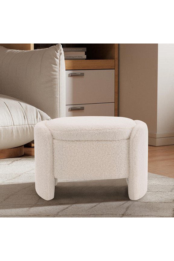 Storage Bench with Lamb Fleece Fabric, Vanity Stool Chair, Upholstered Ottoman with Small Hidden Storage for Bedroom, Living Room, Entryway, No Assembly Required, Beige