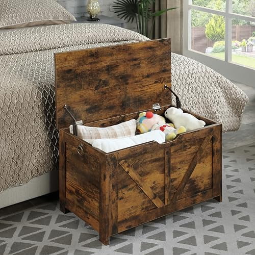 Storage Bench with Lid, Retro Toy Box Organizer Chest, 300LBS Capacity Entryway Storage for Shoes & Blankets, Rustic Brown, Easy Assembly$$Home Decor, Kitchen, & Other