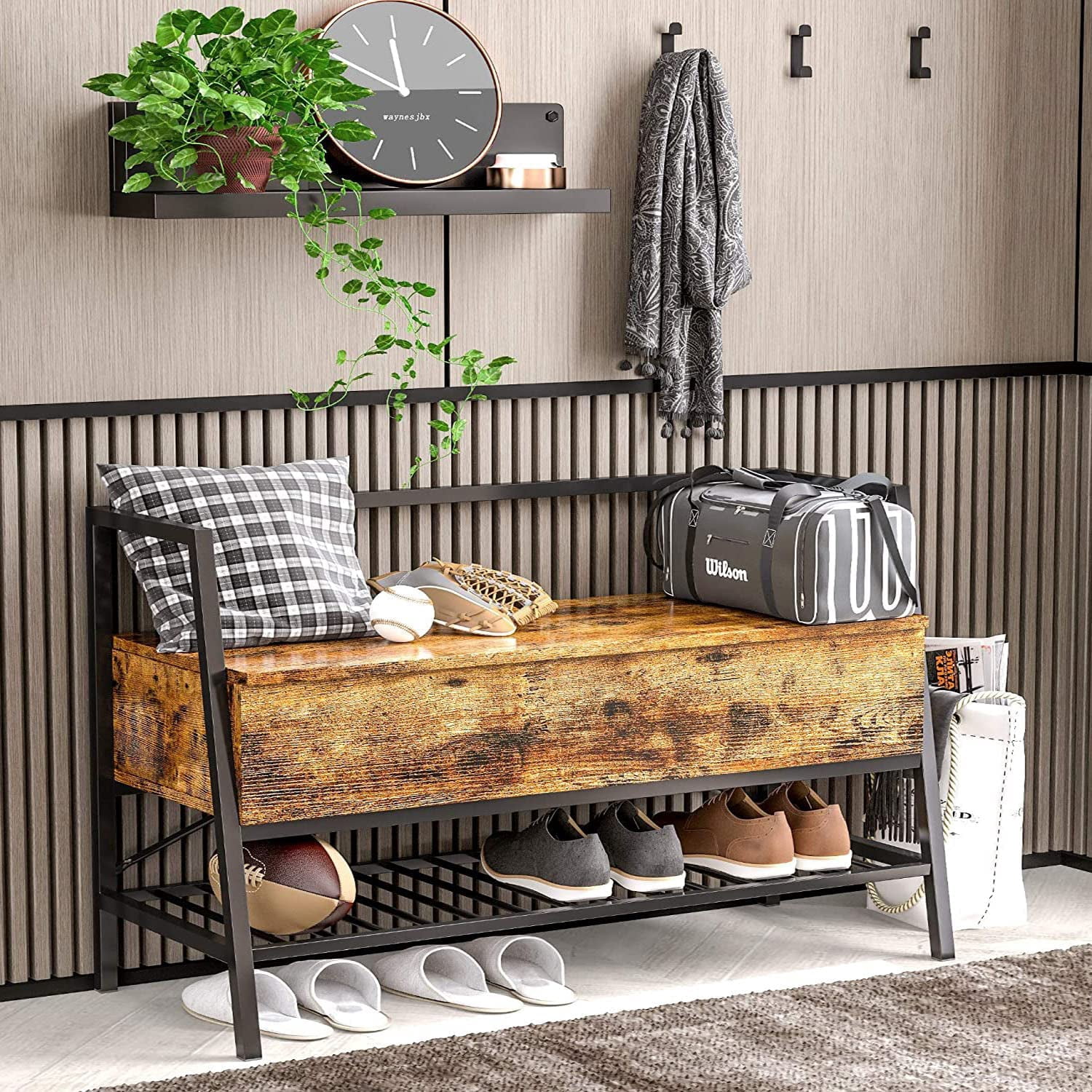 Storage Bench with Lift Top Box, Entryway Shoe Bench with Shoe Rack, 39 ...