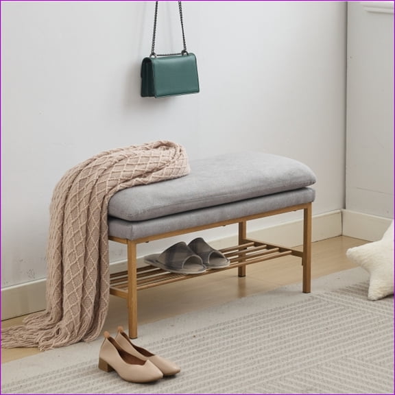 Storage Bench | Modern Linen Upholstered with Metal Legs | 300 LB | for Bedroom, Entryway, Living Room | Slate Gray | Gray | Polyester Blend