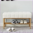 thumbnail image 1 of Storage Bench, Modern Teddy Fabric Upholstered with Shelf, Ivory, Metal Legs for Bedroom Entryway Living Room 300 LB | Polyester Blend | Ivory, 1 of 26