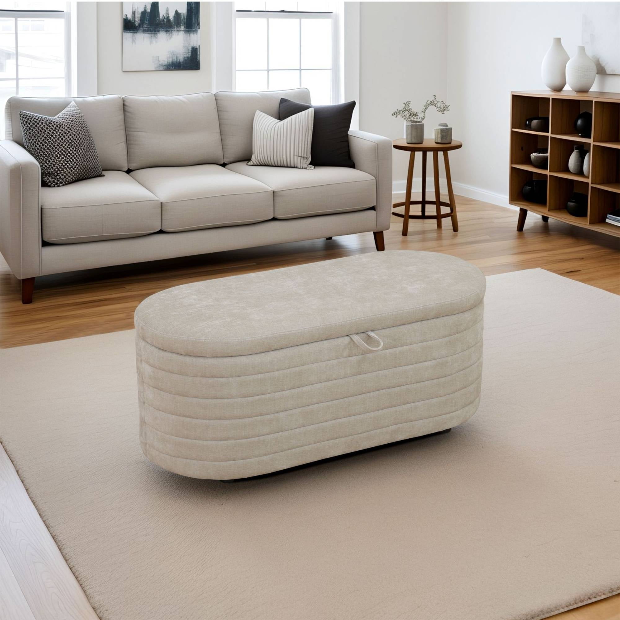 Storage Bench Modern Upholstered Ottoman Bench Window Entryway Bench for Bedroom, Living Room, Light tan