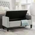 thumbnail image 1 of Storage Bench with Nails Trim, Upholstered Tufted Button Footrest Stool with Armrest and Soft Padded Seat, End of Bed Bench with Wood Legs for Living Room Bedroom Entryway, Gray, 1 of 7