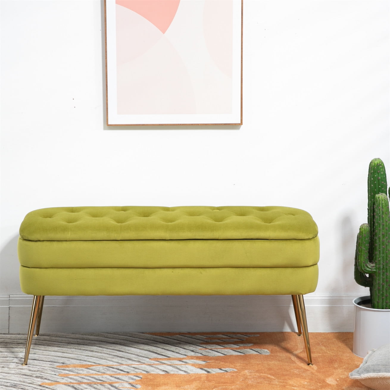 Storage Bench, Storage Ottoman Bench, Upholstered Fabric Bench for