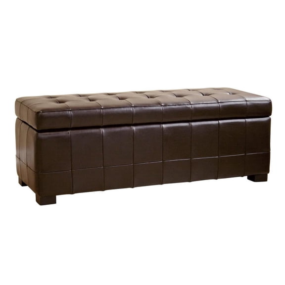 Baxton Studio Dark Brown Full Leather Storage Bench Ottoman